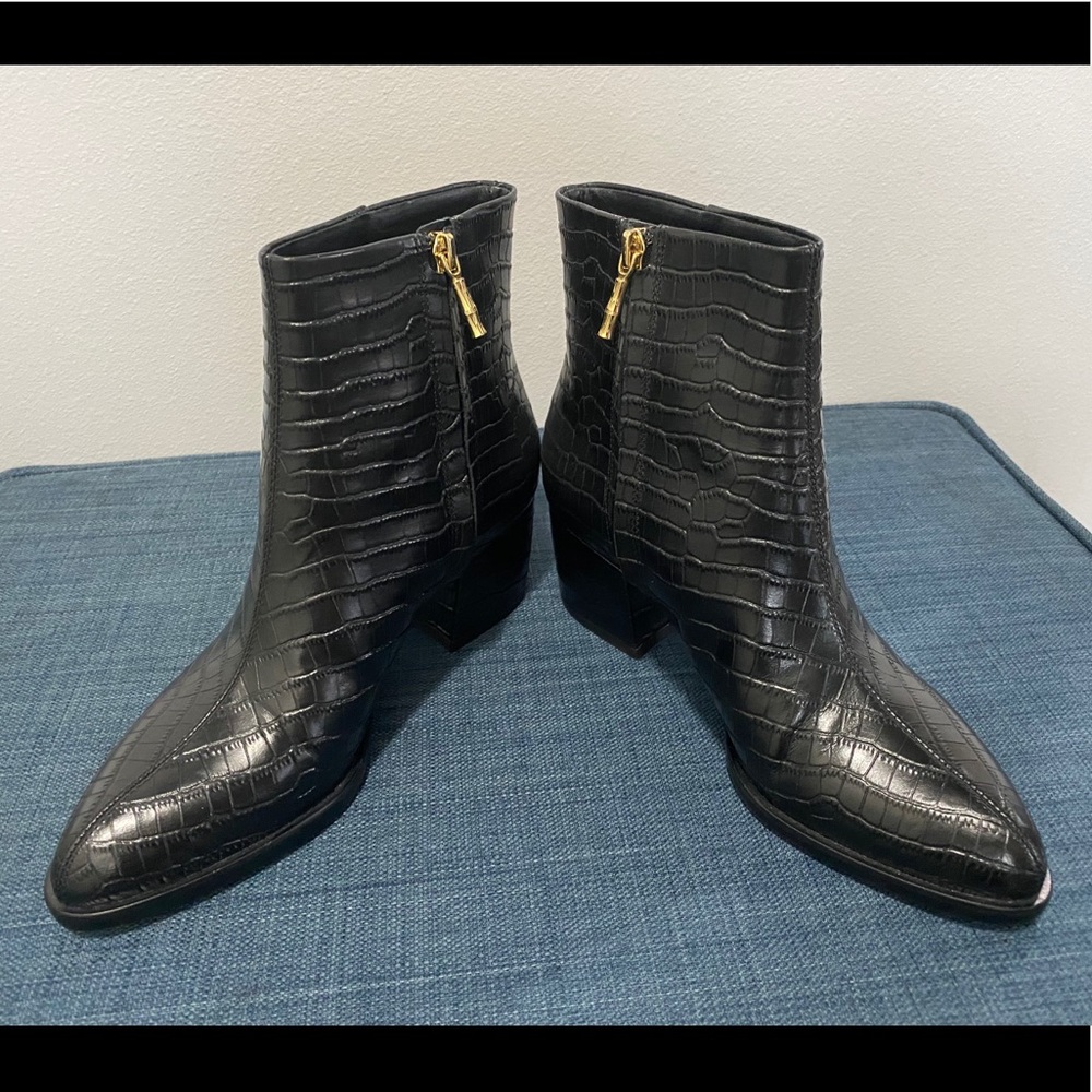 Croc embossed genuine leather bootie